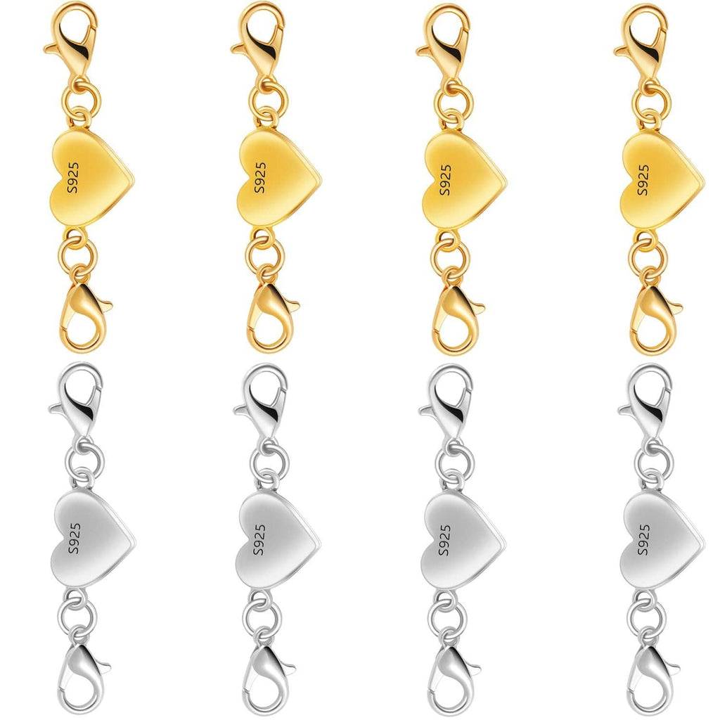 Heart magnetic jewelry clasp set in gold and silver tones with S925 plates and hooks