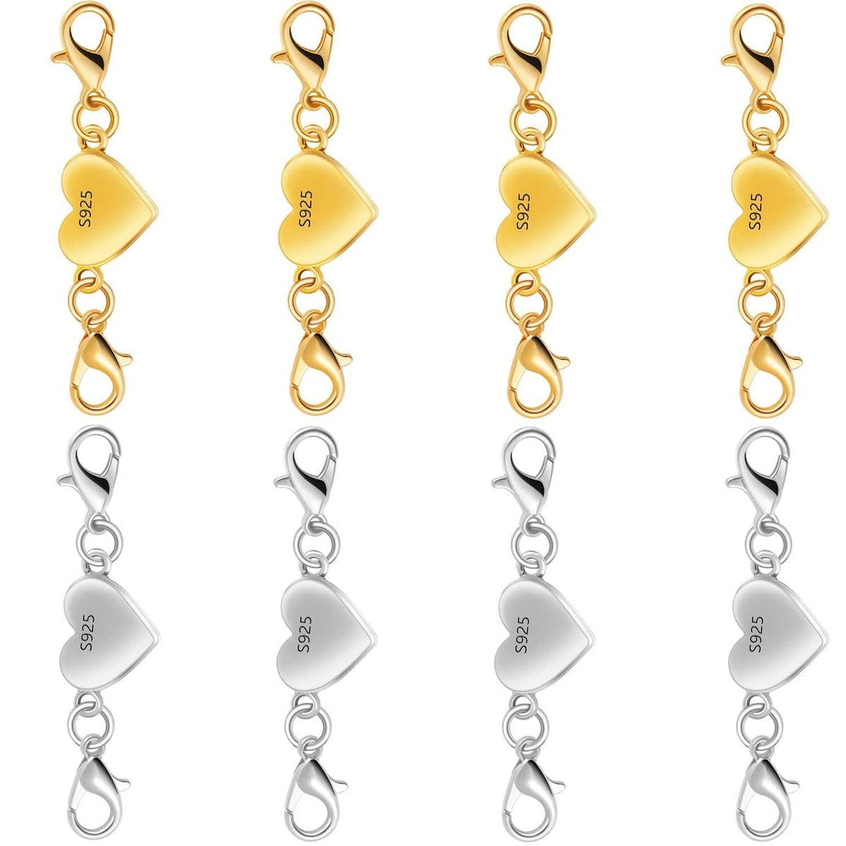 Heart magnetic jewelry clasp set in gold and silver tones with S925 plates and hooks