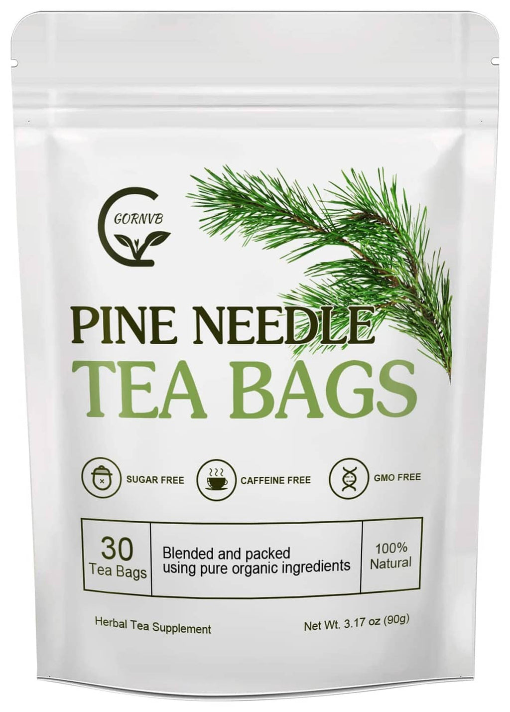Organic pine needle tea bags pouch, Pine Needle Tea Bags label, 30 count