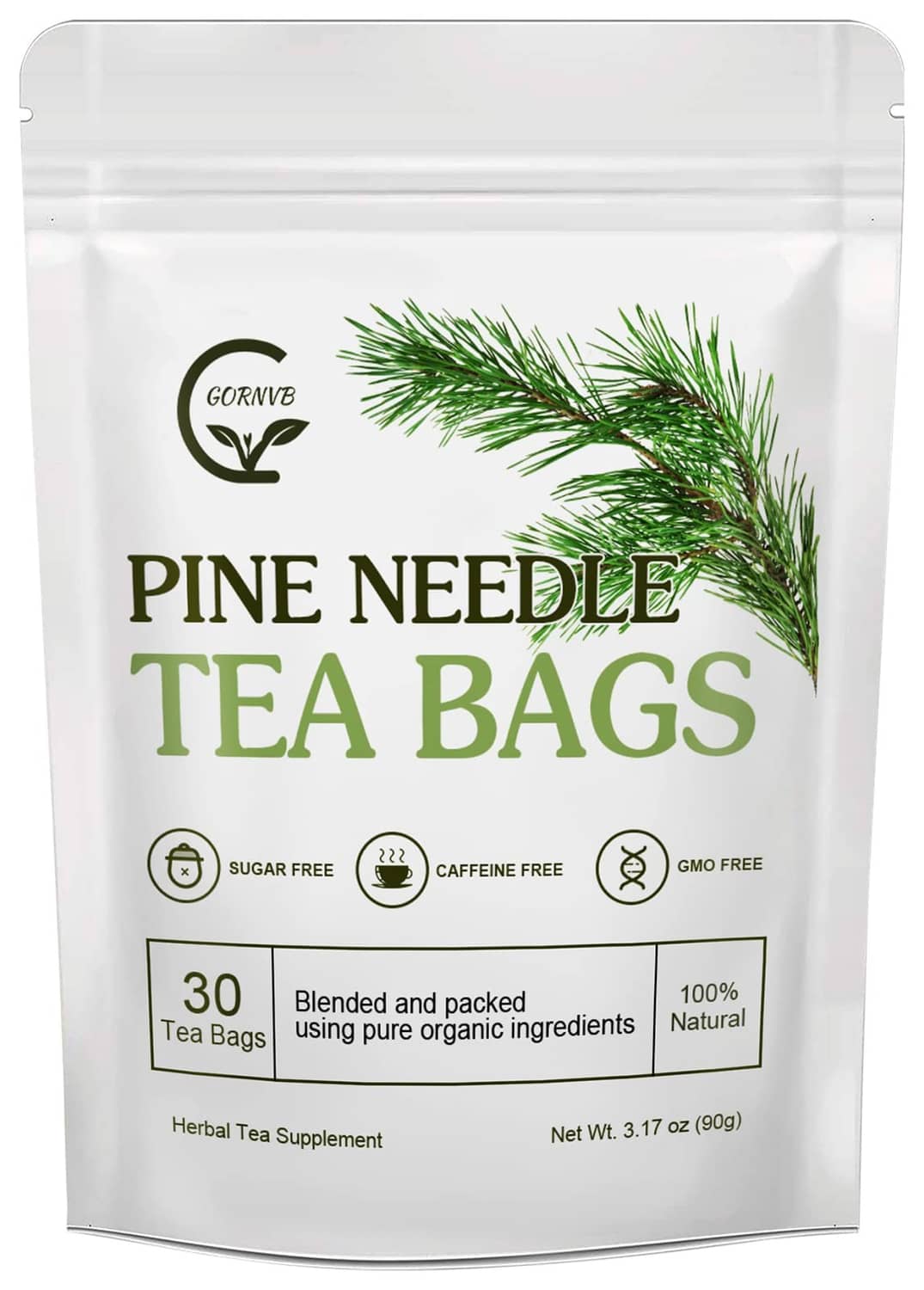 Organic pine needle tea bags pouch, Pine Needle Tea Bags label, 30 count