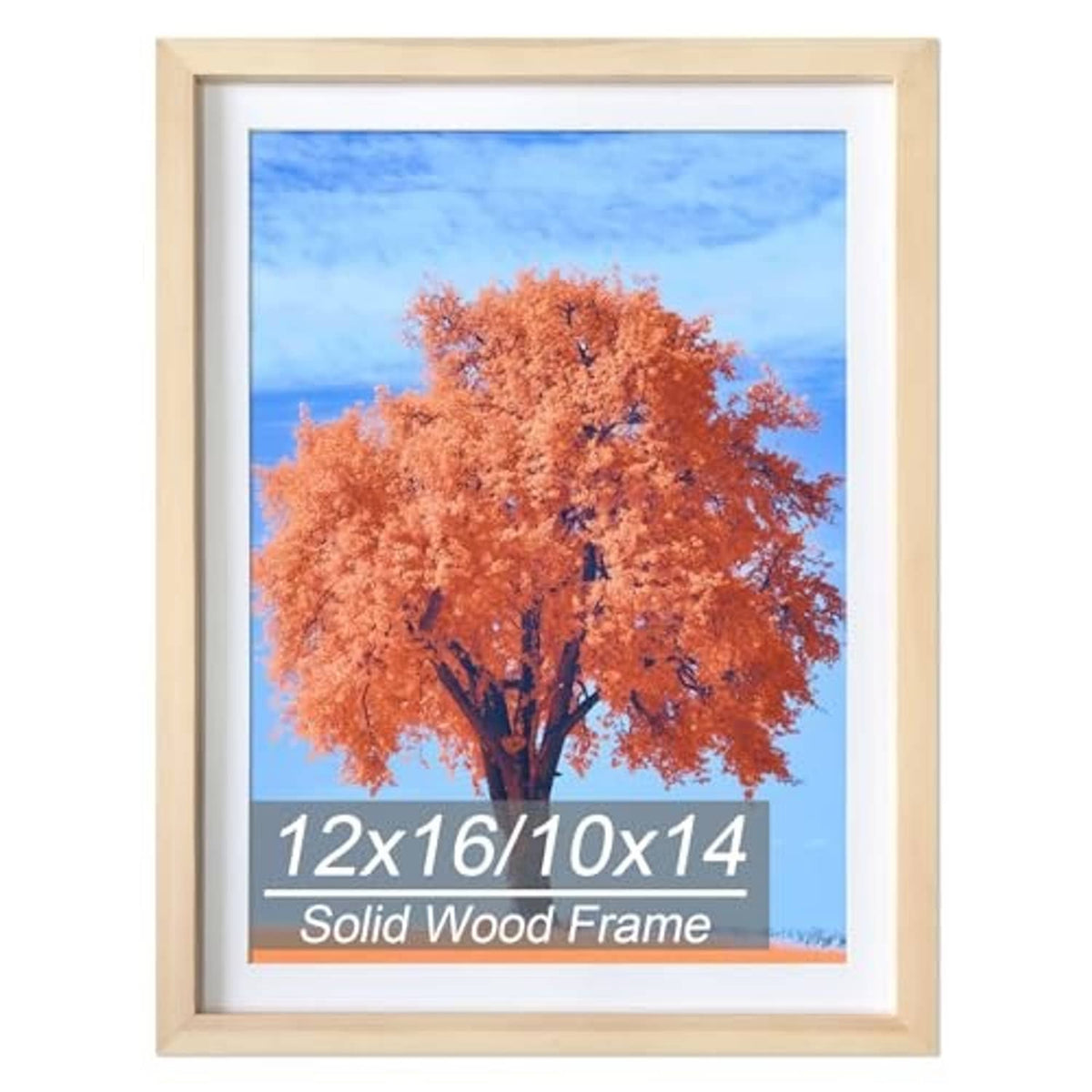 Natural solid wood picture frame with centered orange tree landscape painting