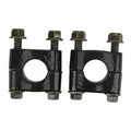 Pair of black handlebar riser clamps with 4 mounting bolts and U-bolt design