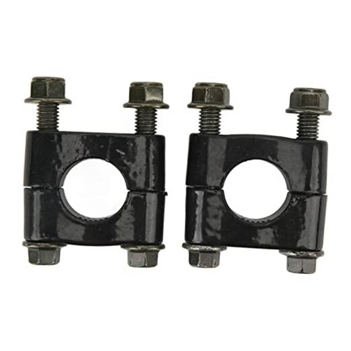 Pair of black handlebar riser clamps with 4 mounting bolts and U-bolt design