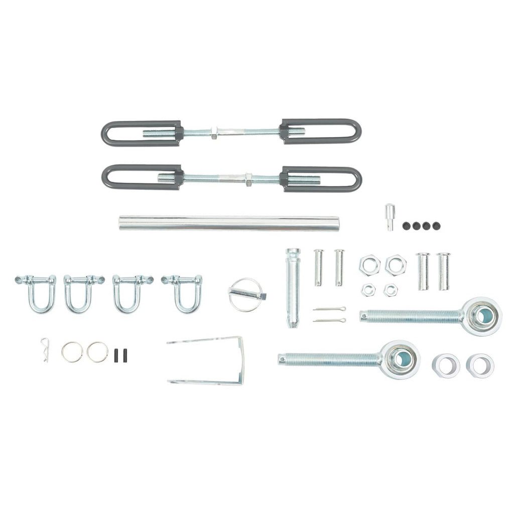3-point hitch kit component set with U-bolts, springs, push rods, and fasteners