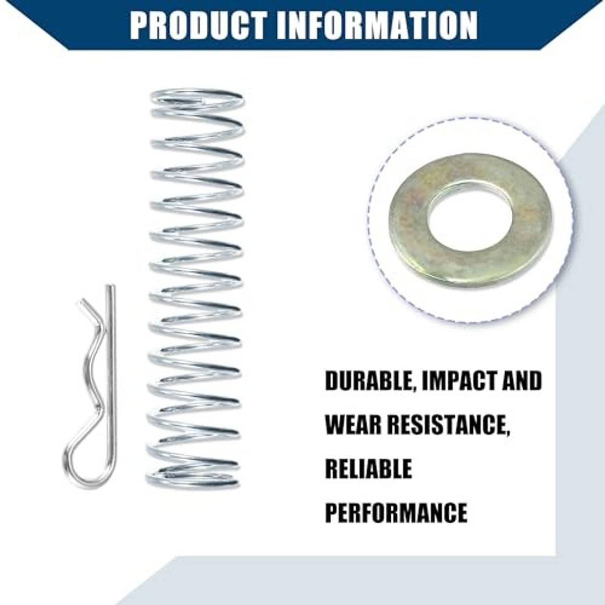 Transmission shifter linkage repair kit components: spring, washer, white bushing, U-shaped clip