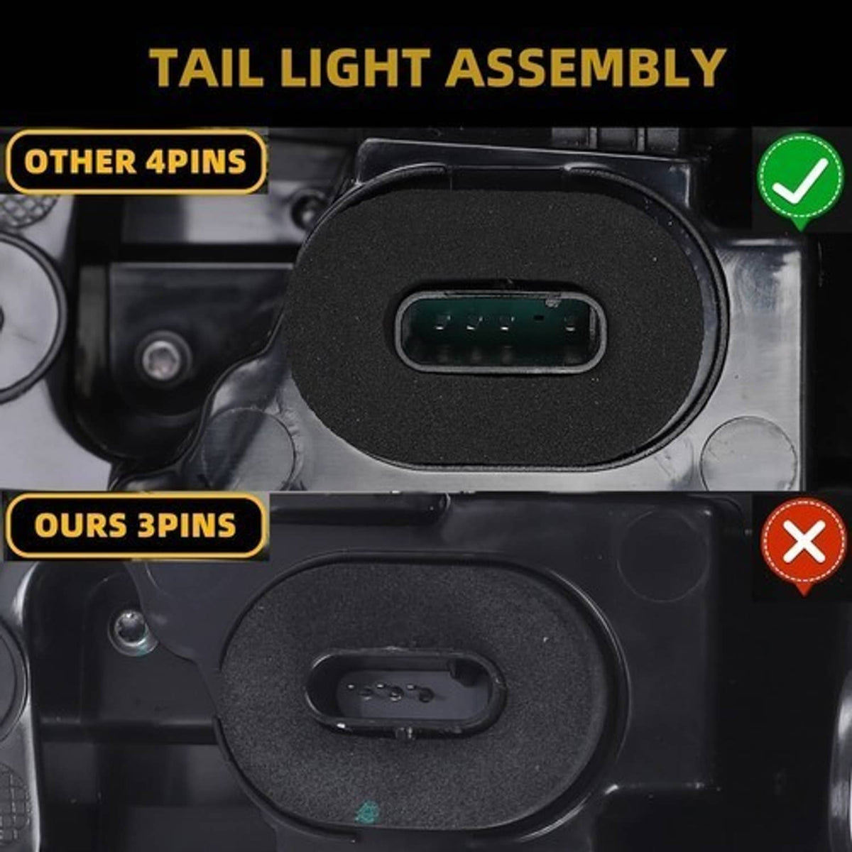 Tail light assembly connector area with circular plug and pin socket.