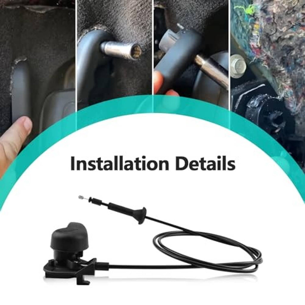 Hood release cable pull handle assembly with black handle, cable, and base