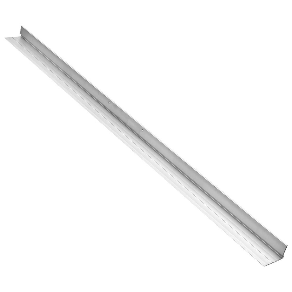 Silver aluminum screed blade showing underside edge and mounting channel