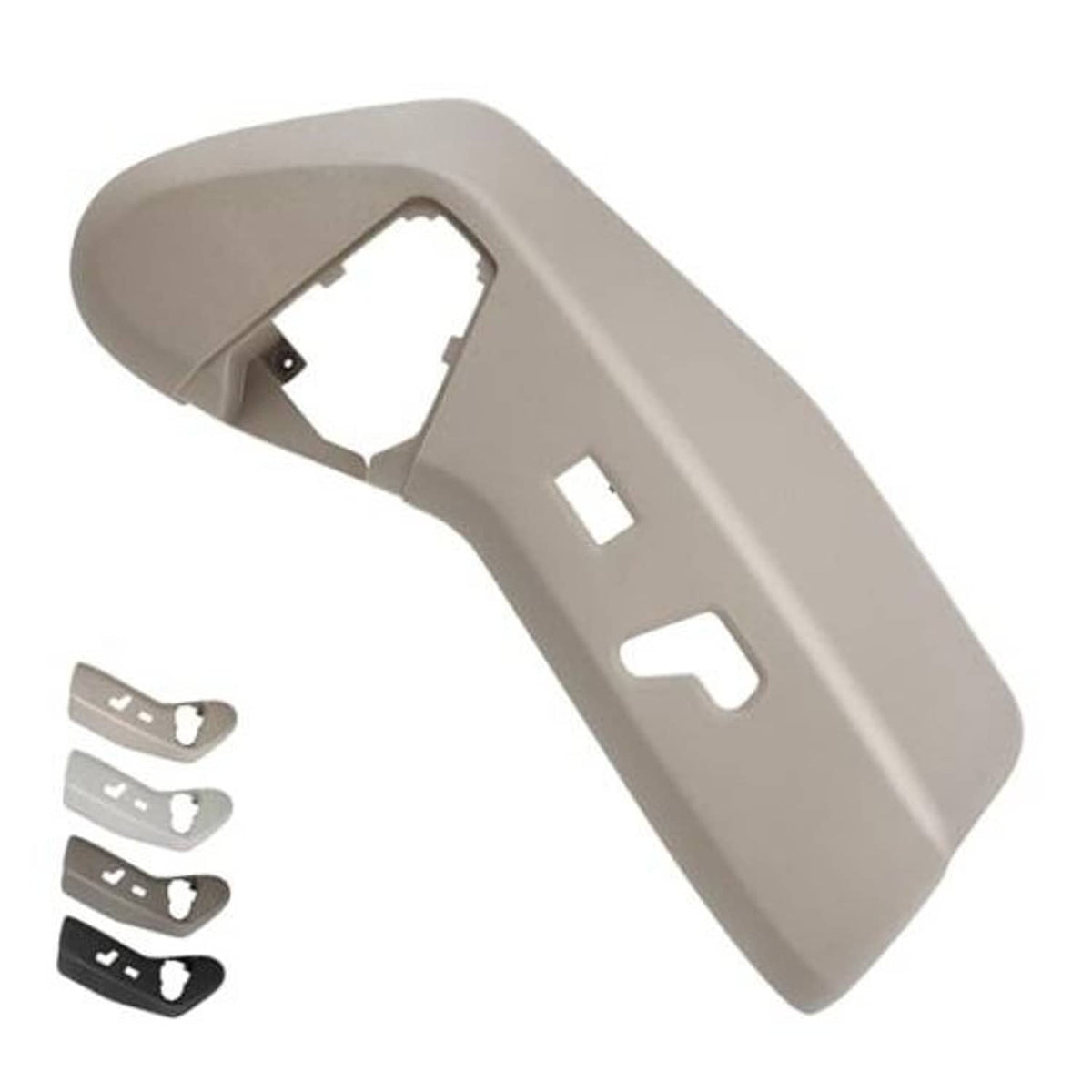 Beige driver seat trim cover panel with opening and molded attachment clips