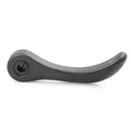 Gray recliner adjustment handle with round screw base, driver-side front seat