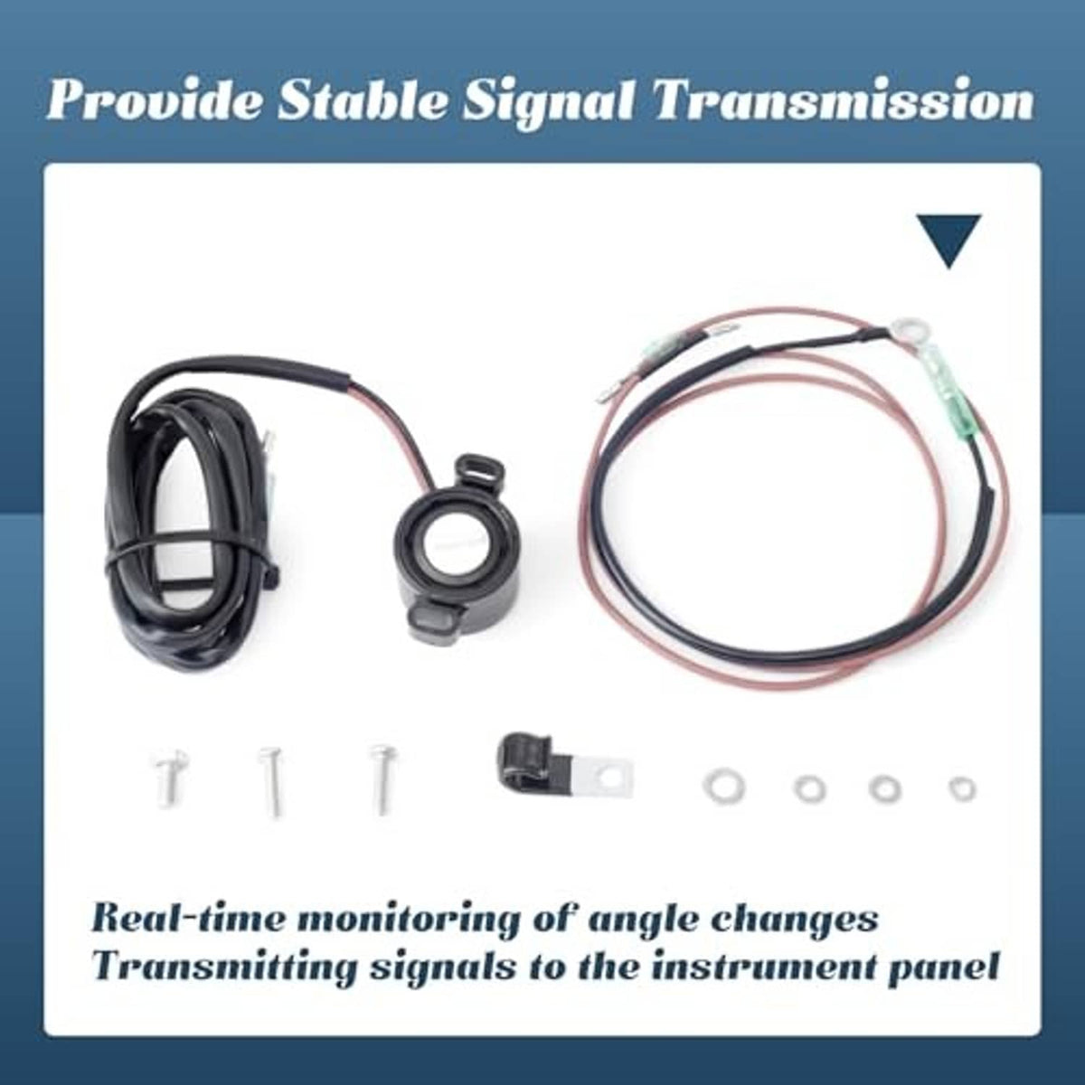 Starboard trim sender kit with sensor, black cable, red wiring, and hardware pieces