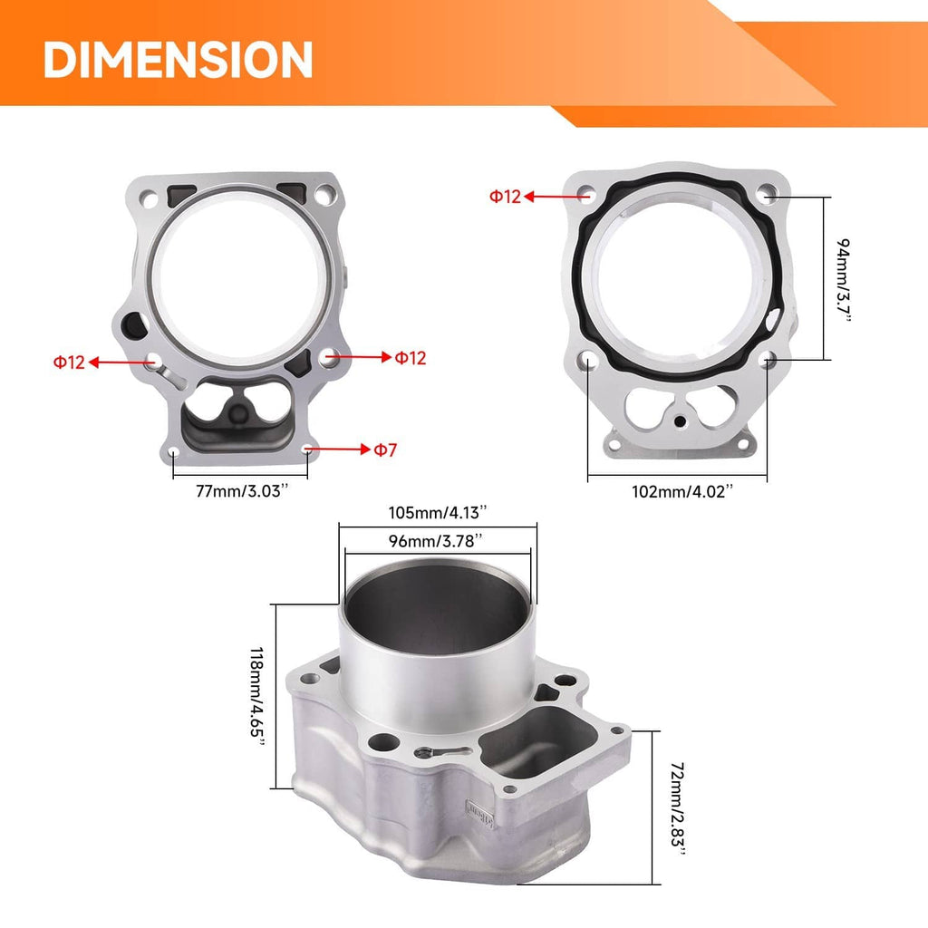 Engine cylinder gasket and bore dimension diagram with measurement labels