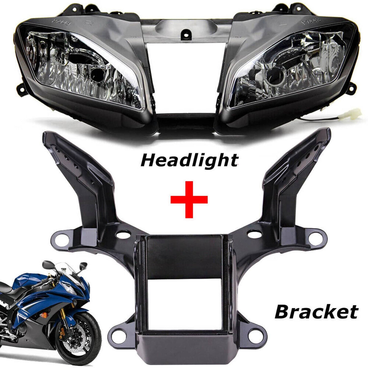 Dual headlight unit with clear lenses plus black mounting bracket