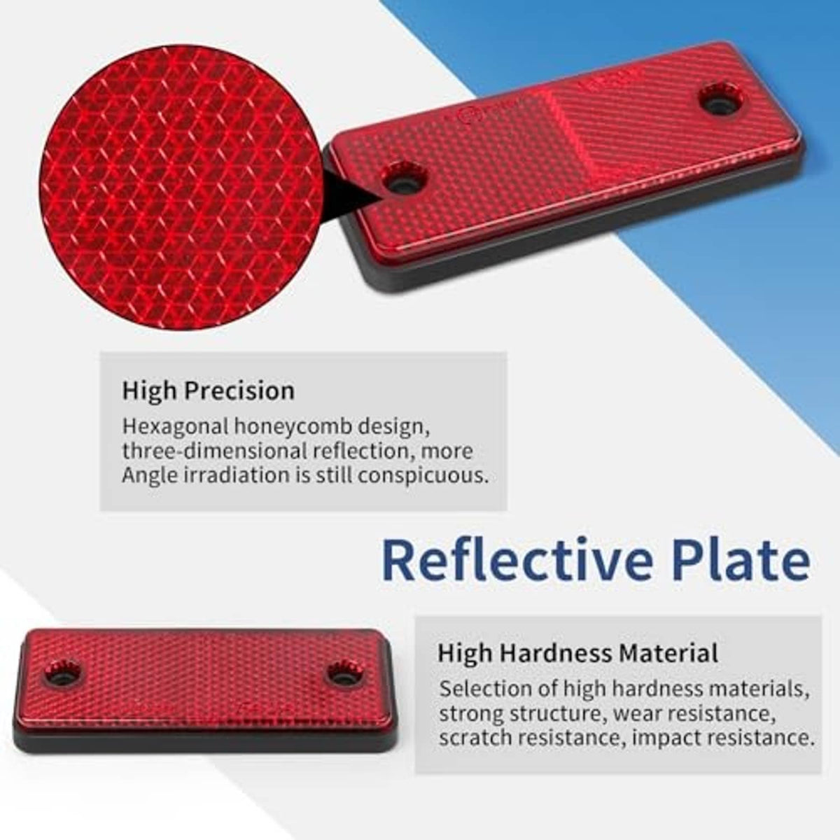 Red rectangular reflector with textured surface and two screw holes