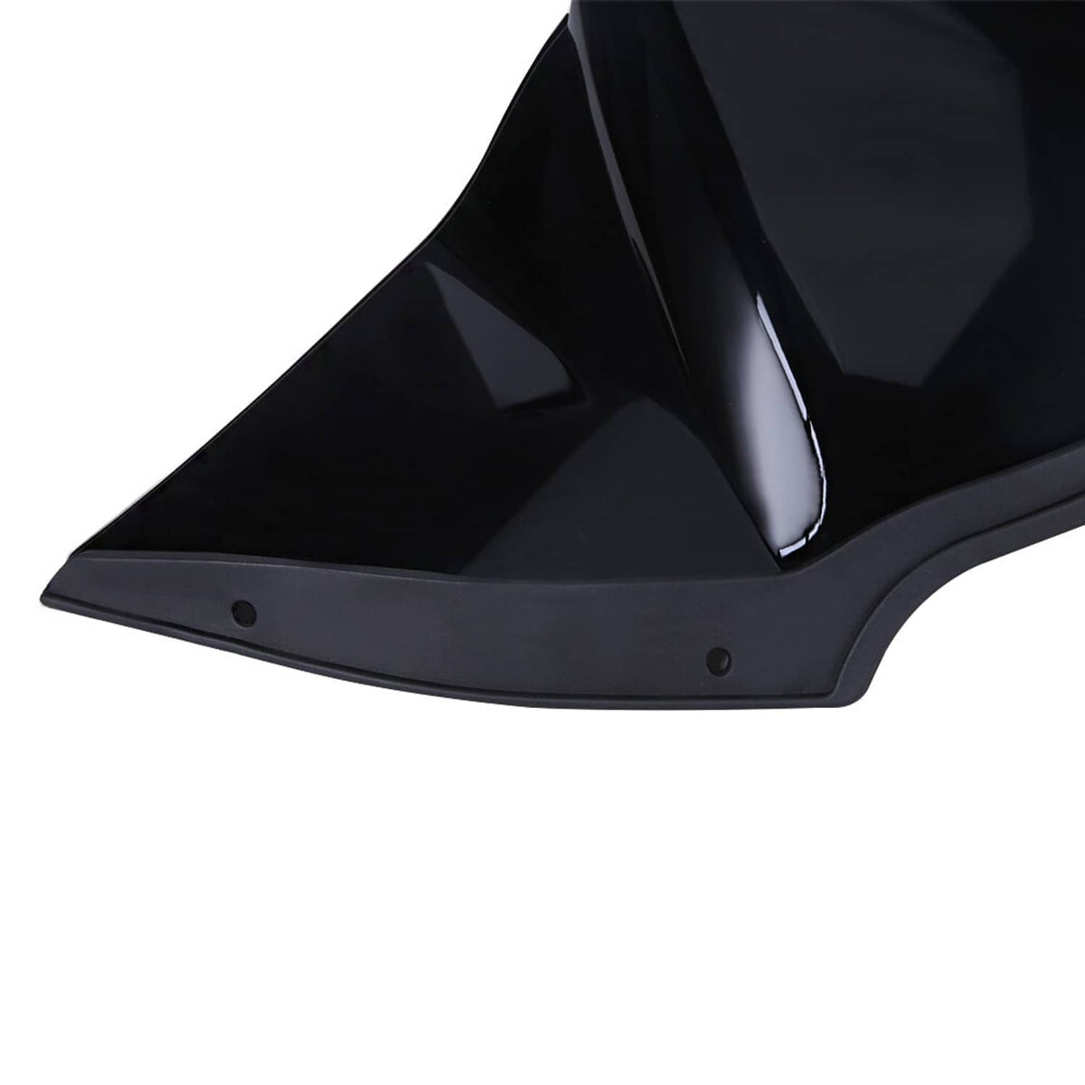 Black air duct fairing cover corner view with two mounting holes and glossy panel