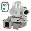 Turbocharger assembly with silver compressor housing and black exhaust outlet flange