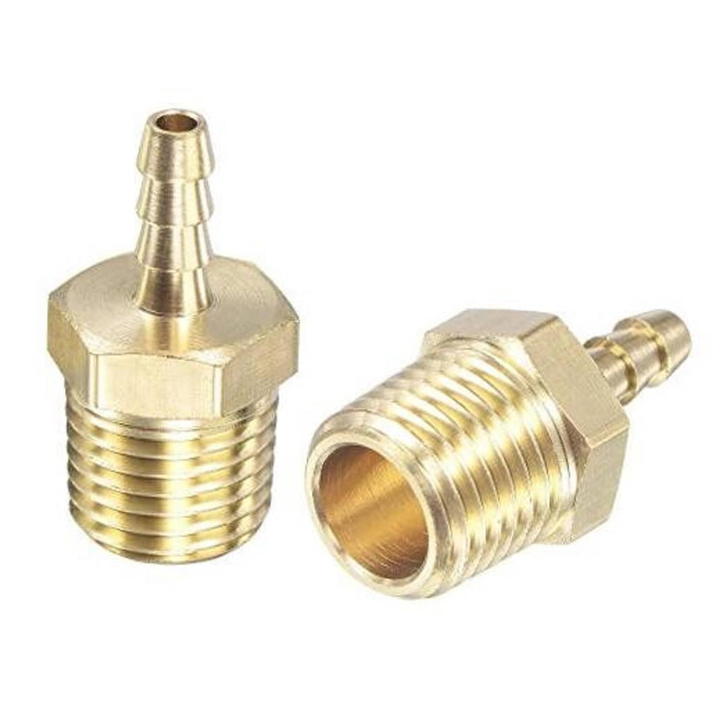 Brass straight hose barb fitting with hex body and threaded NPT male connection