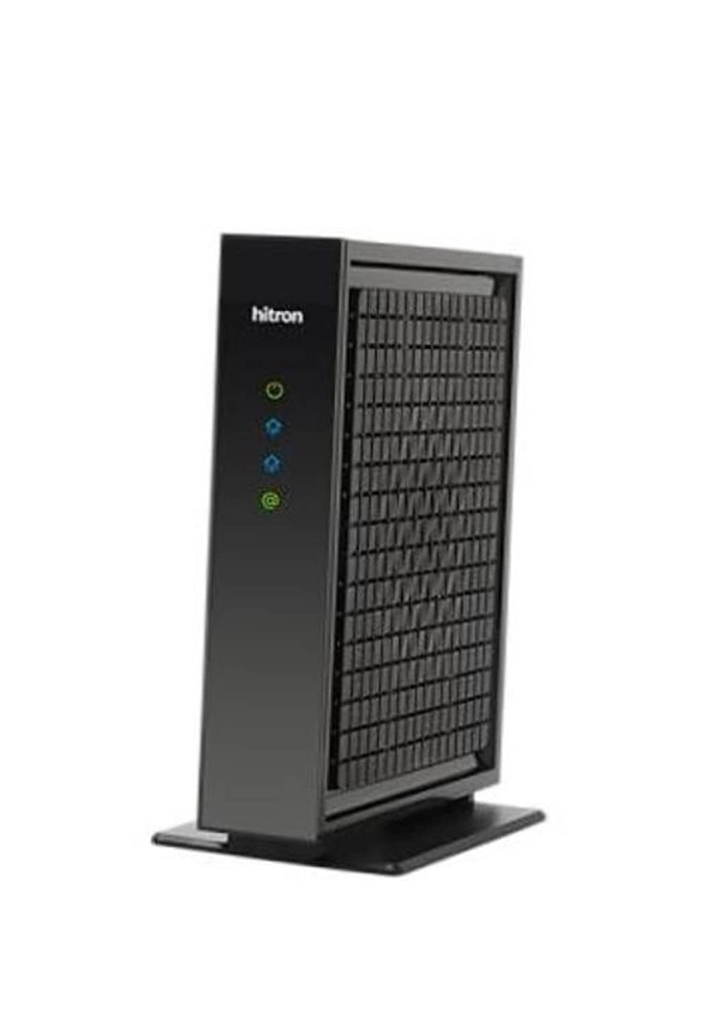 Black cable modem tower with side indicator lights on base