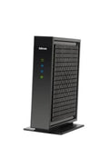 Black cable modem tower with side indicator lights on base