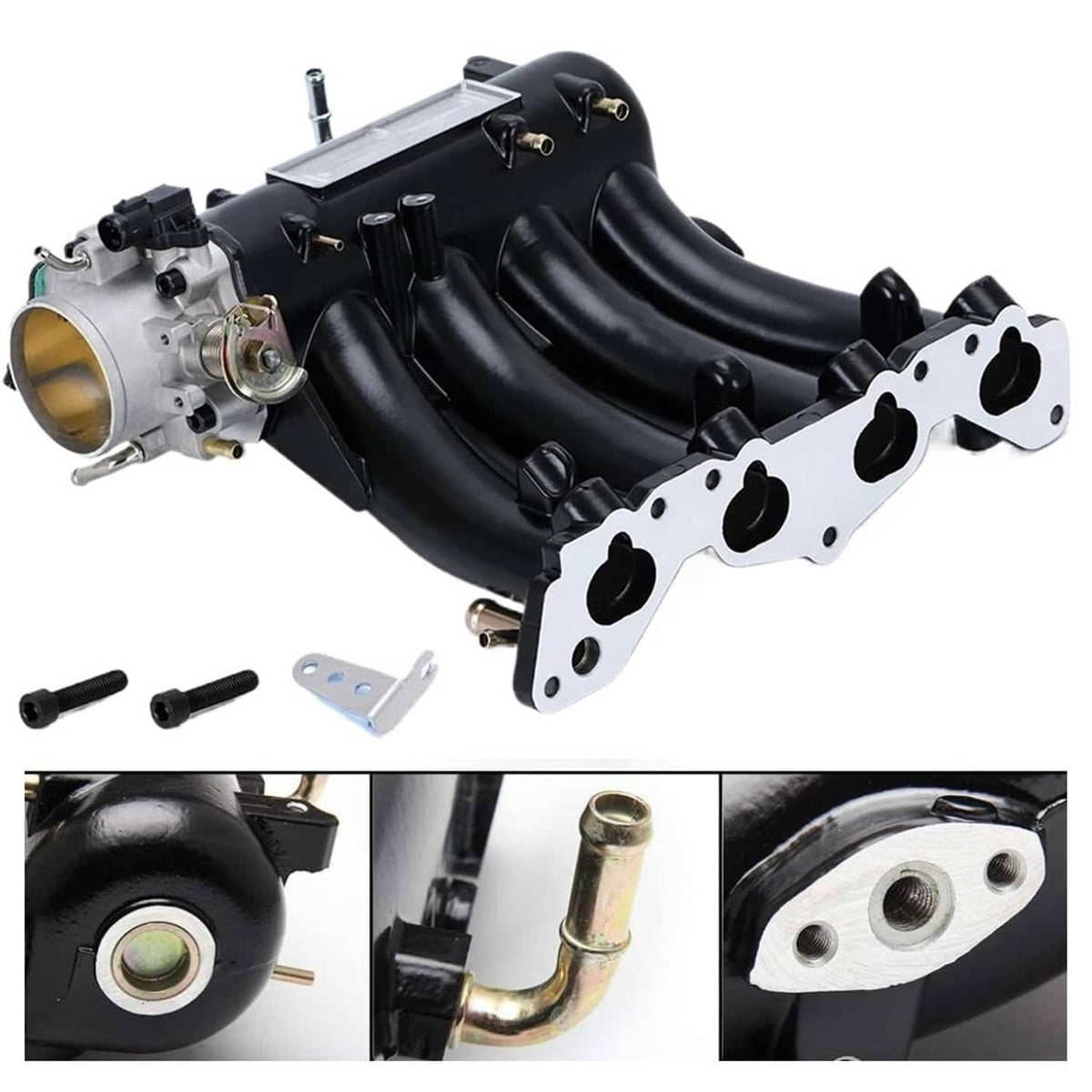 Intake manifold assembly with 70mm throttle body, black runners, mounting plate