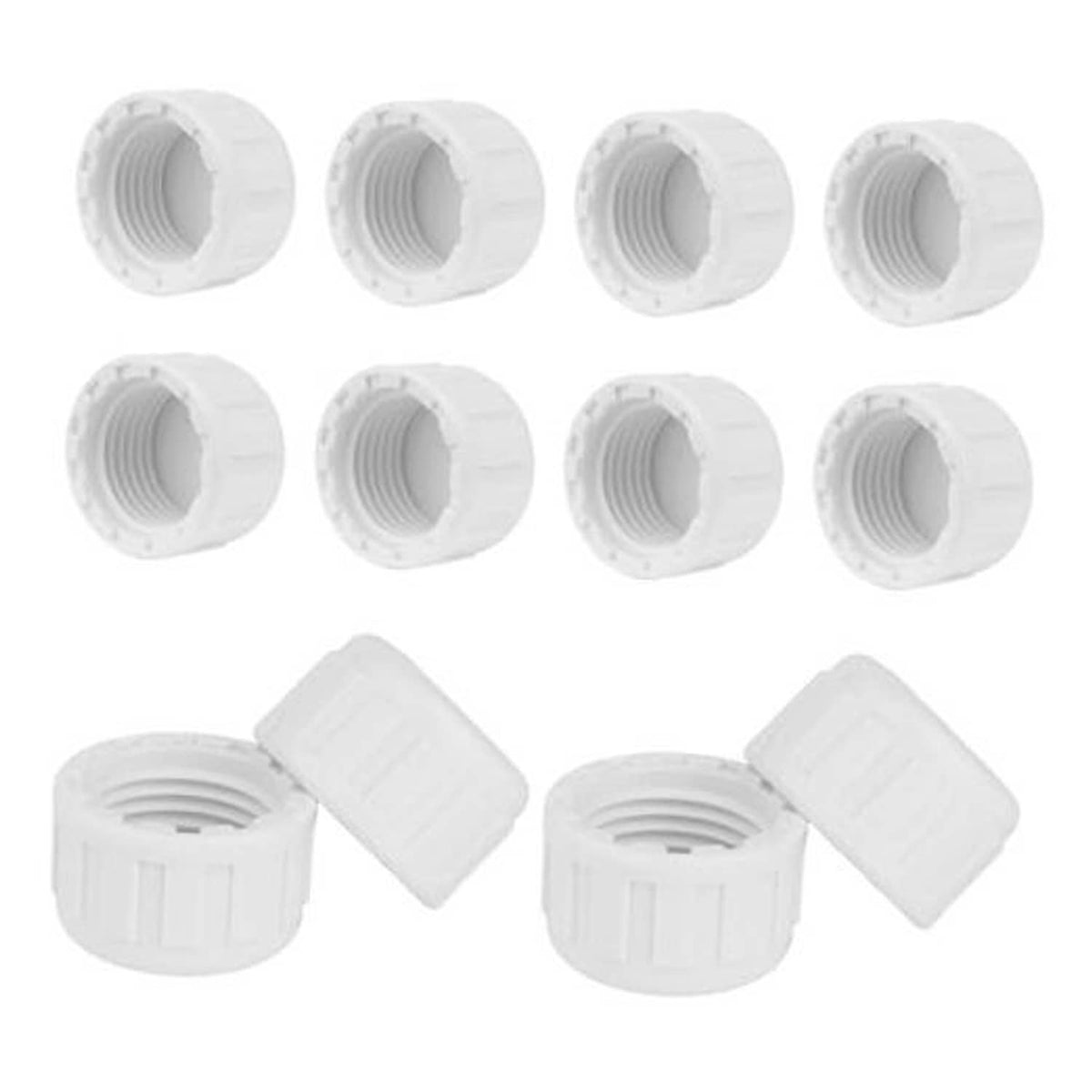 Set of 12 white PVC sprinkler end caps, 1/2-inch female-thread pipe plugs