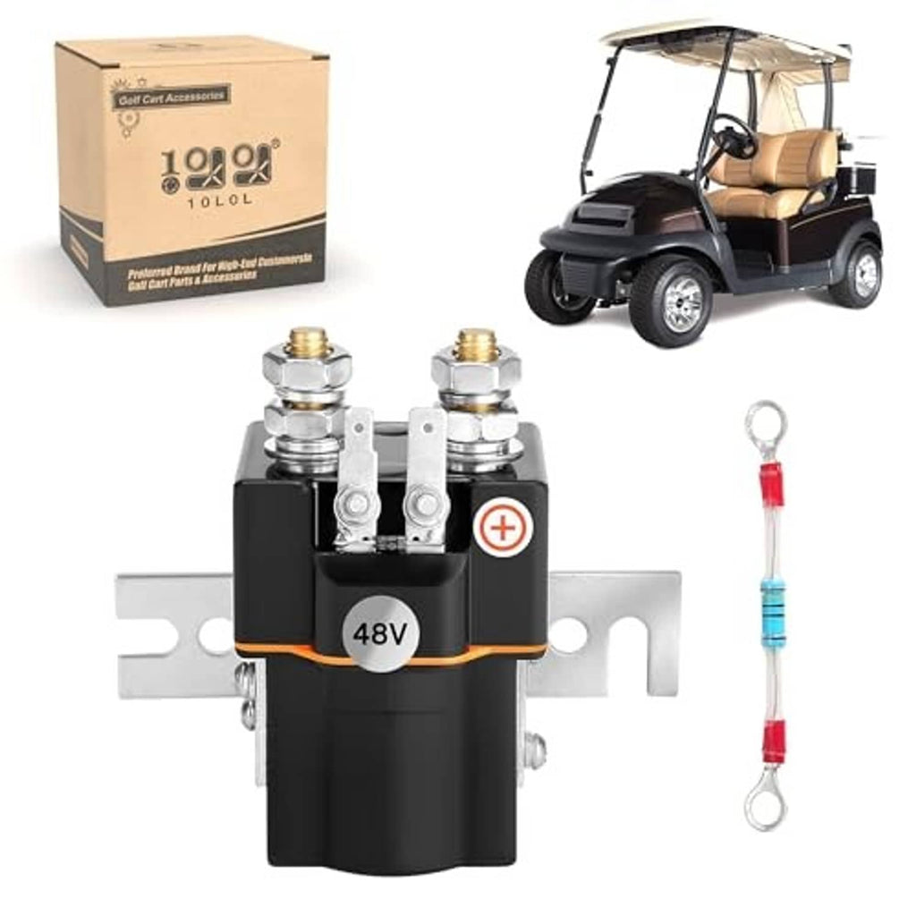 48V solenoid assembly with mounting bracket and two-pin wire with ring terminals.