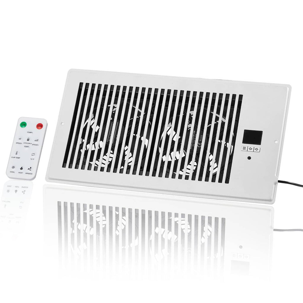 White 6x12 register booster fan with remote control and buttons