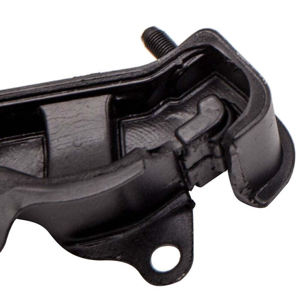 Black rubber transmission mount with steel bracket and protruding threaded stud