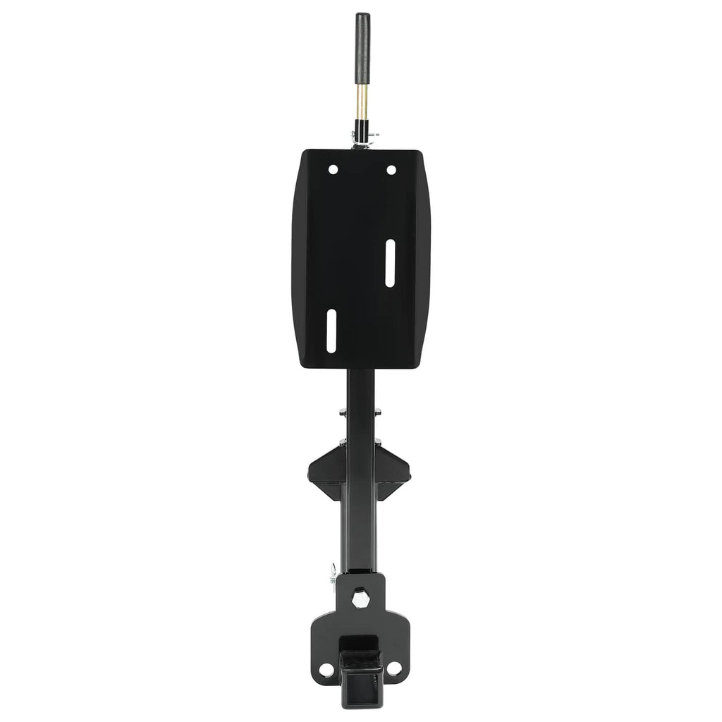 Black spare tire carrier with center mounting post and bottom bracket latch