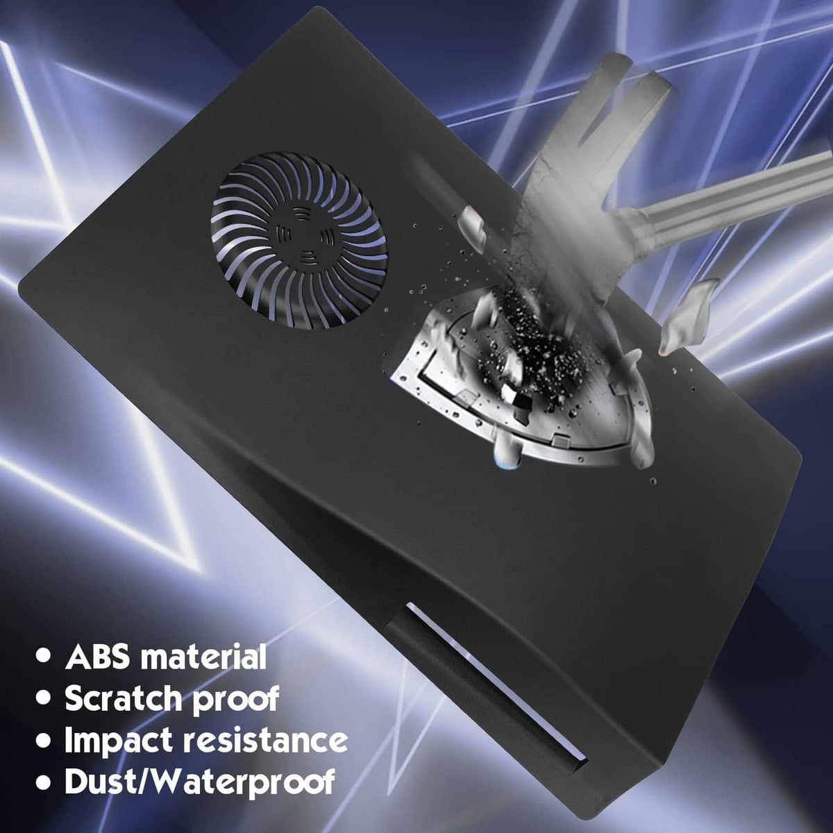 Black PS5 faceplate replacement with circular fan vent and scratch-resistant panel
