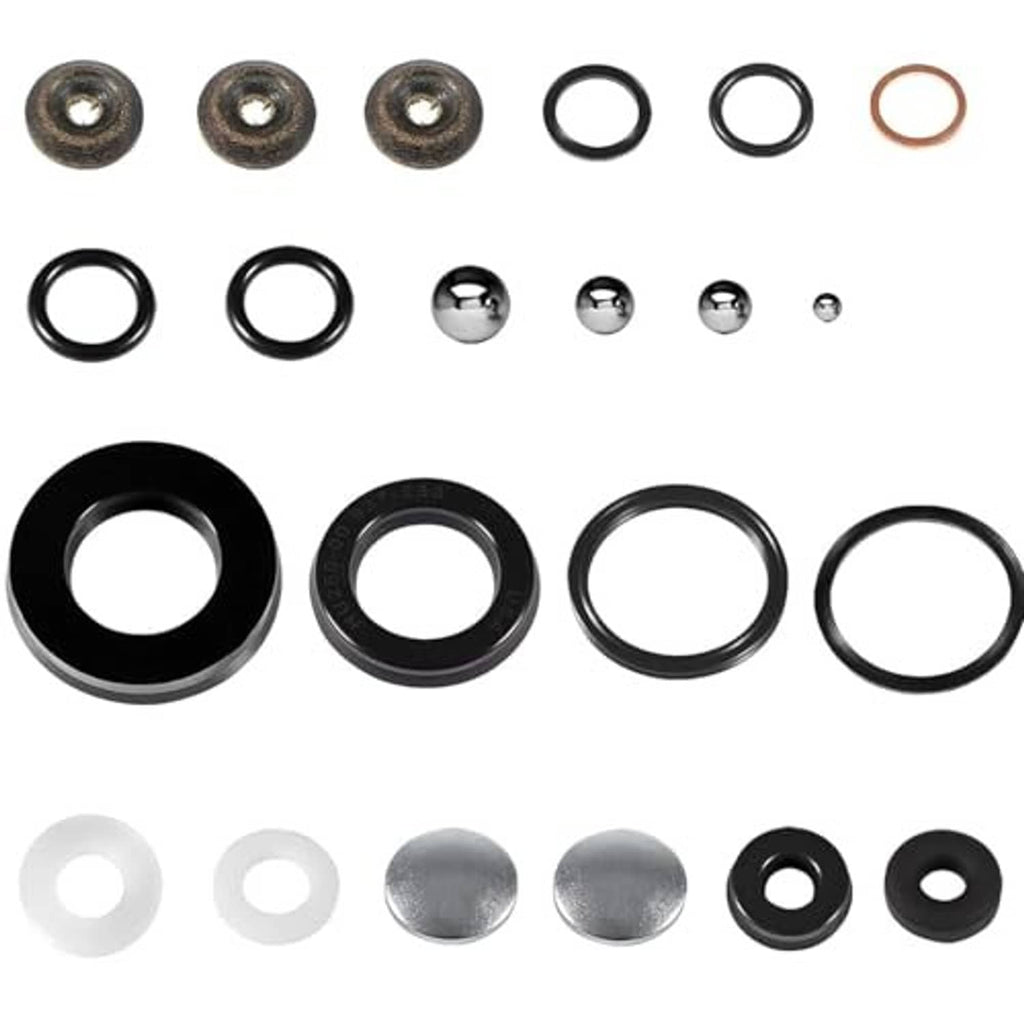 Floor jack seals kit assortment: O-rings, sealing rings, metal caps, and washers