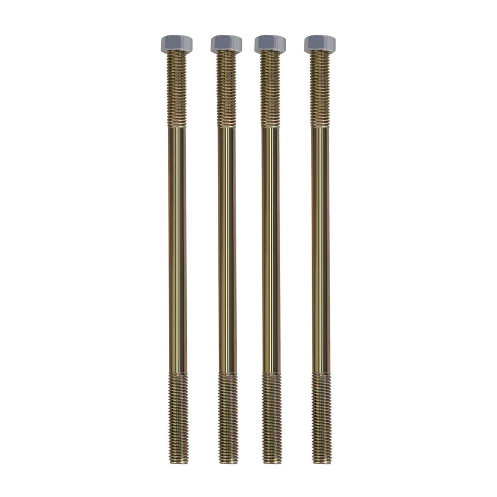 Four steel cylinder studs with threaded ends and hex heads