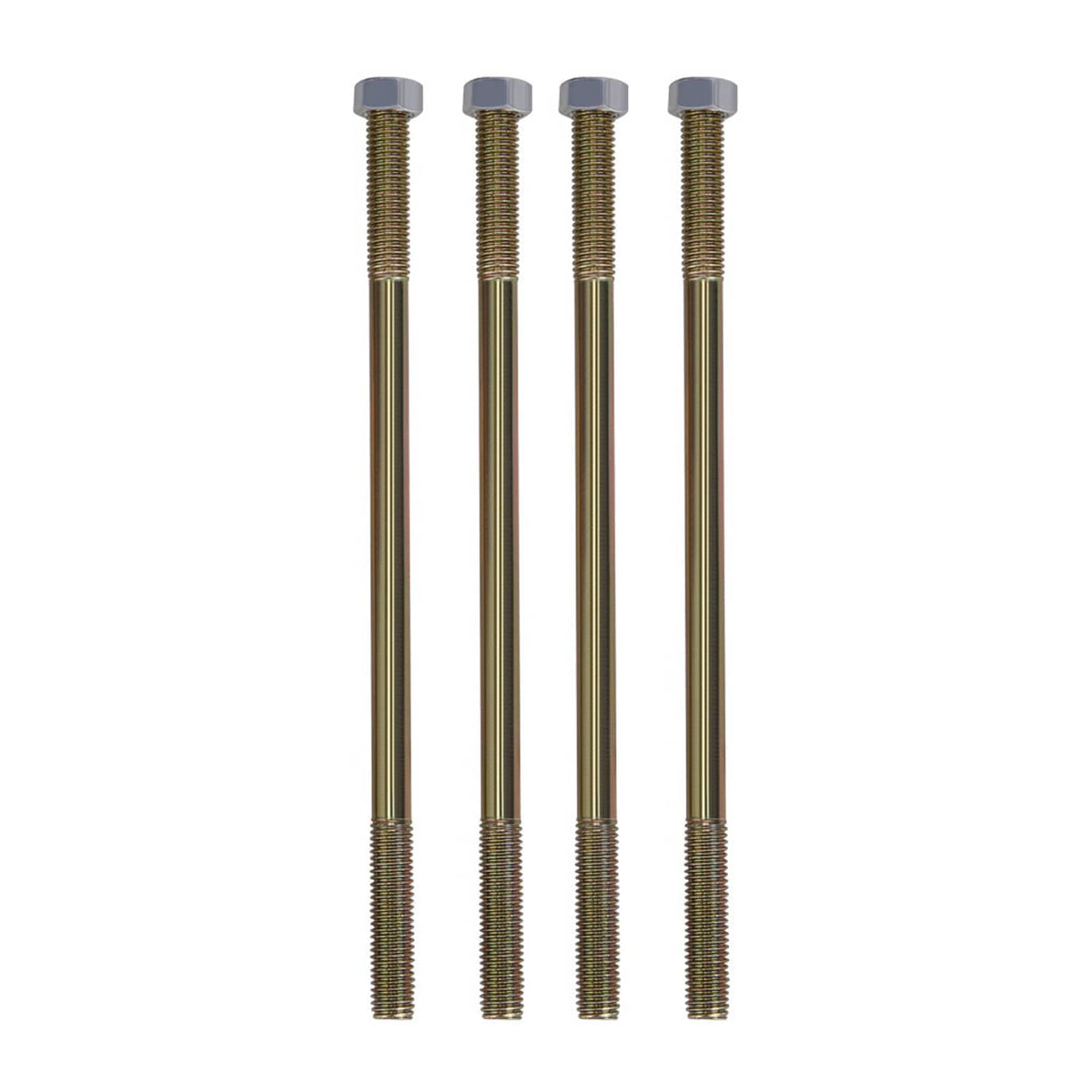 Four steel cylinder studs with threaded ends and hex heads