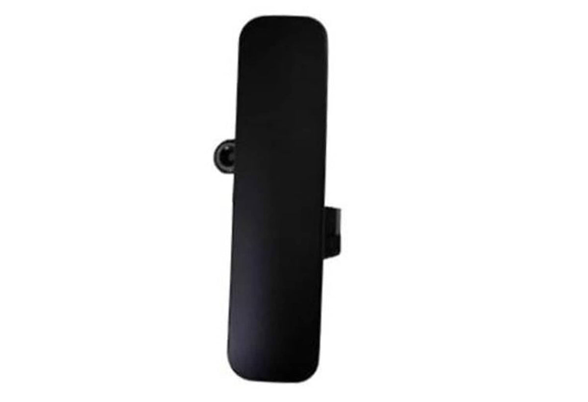 Exterior outside door handle, textured black, slim vertical shape with mounting screws