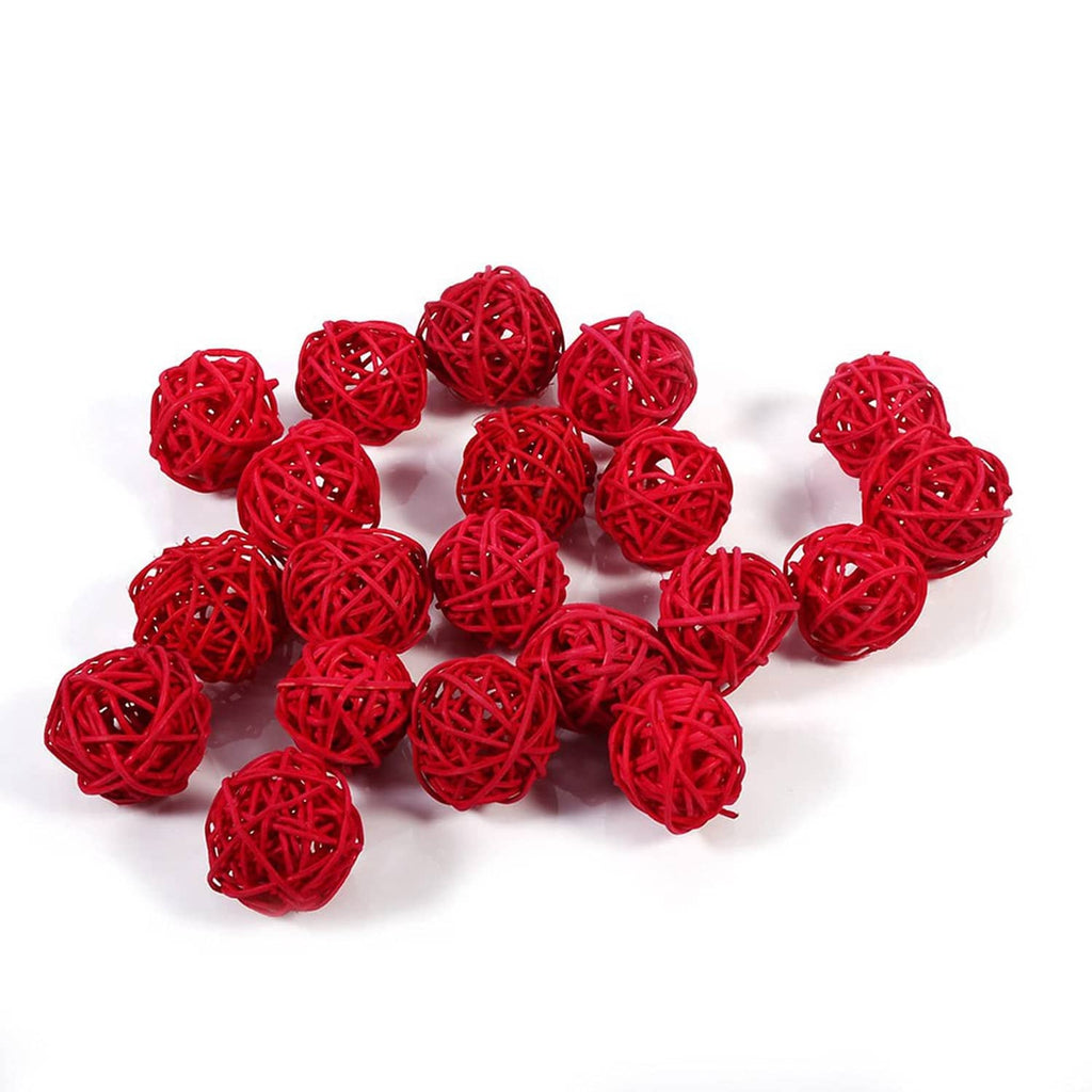 Set of red woven wicker rattan balls, 1.2 inch size, multiple pieces
