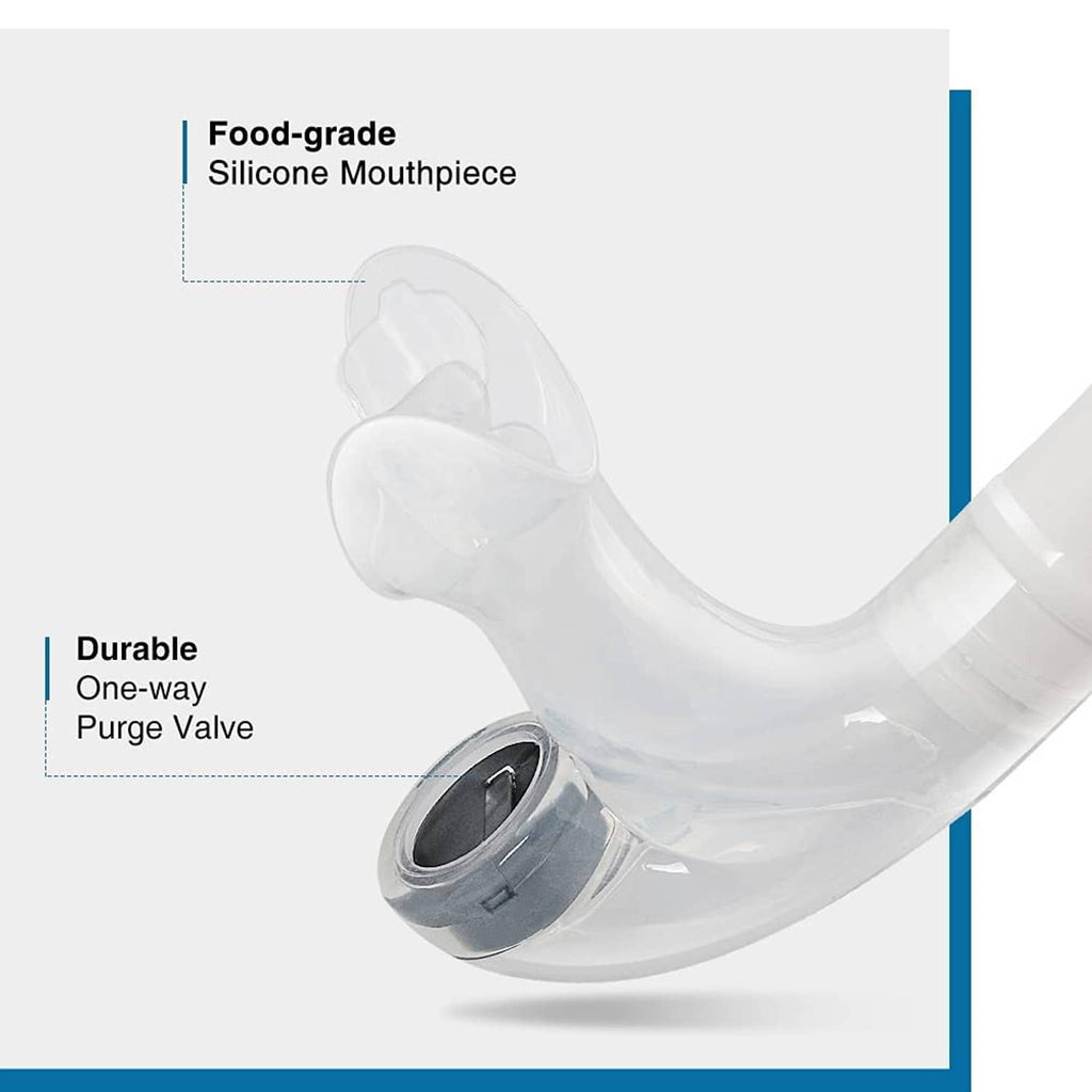 Food-grade silicone mouthpiece with durable one-way purge valve swim snorkel