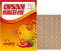 Capsicum hot patch packaging with beige patch sheet featuring 20 adhesive dots