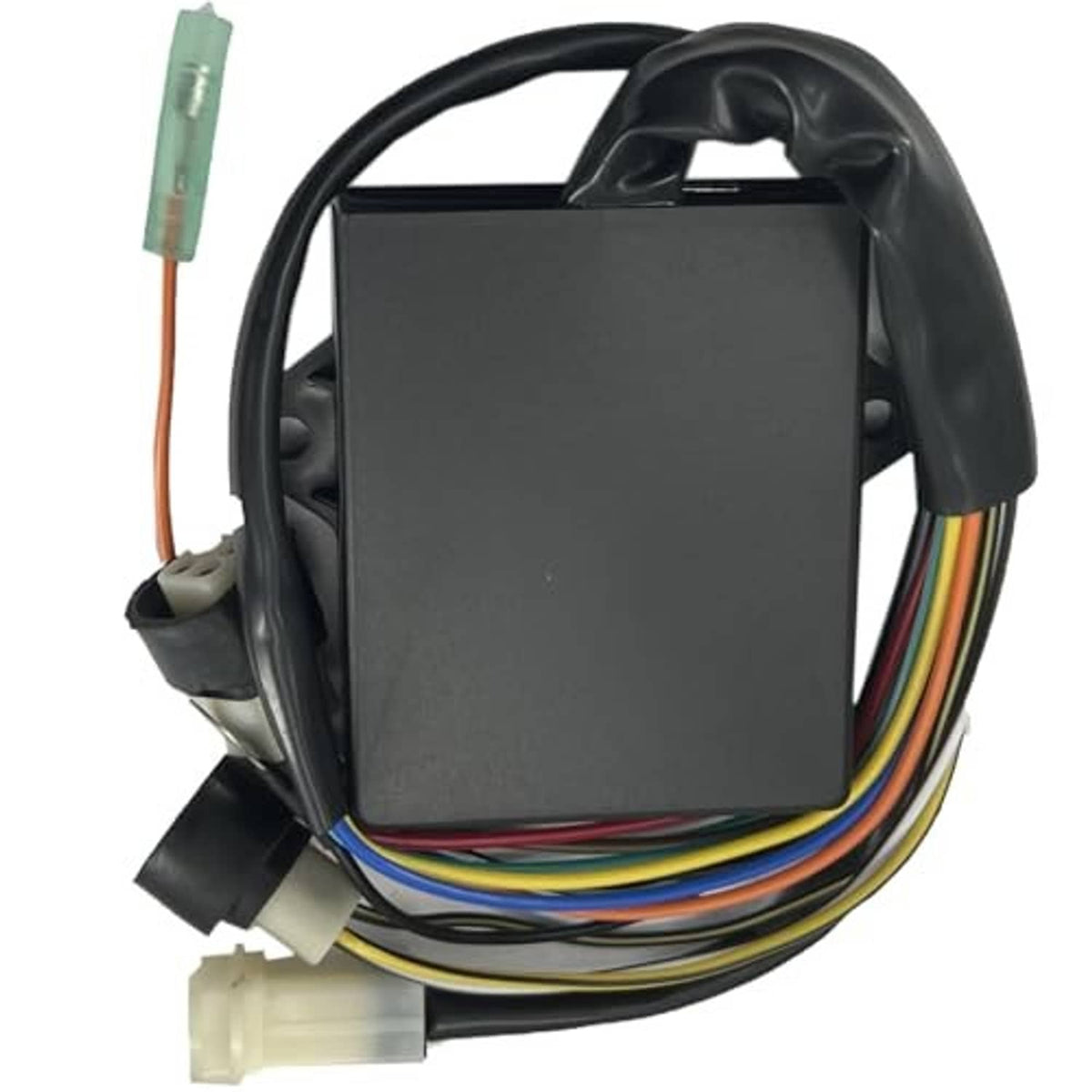 Black CDI ignitor control module with wiring harness and white plastic connector ends