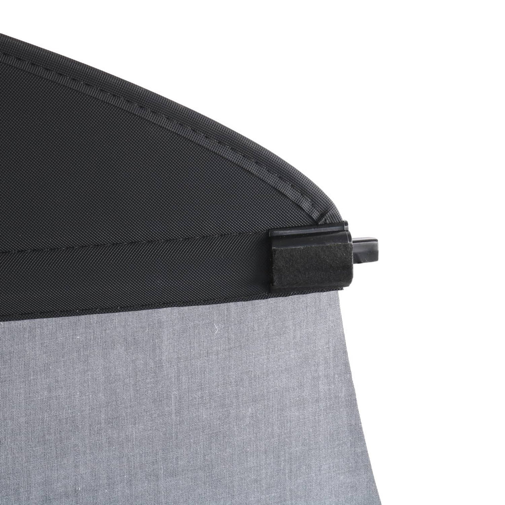 Cargo cover edge with fabric seam and black mounting clip