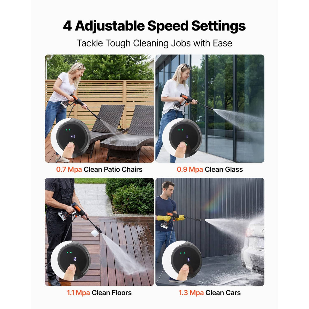 Cordless pressure washer with adjustable speed dial on the handle