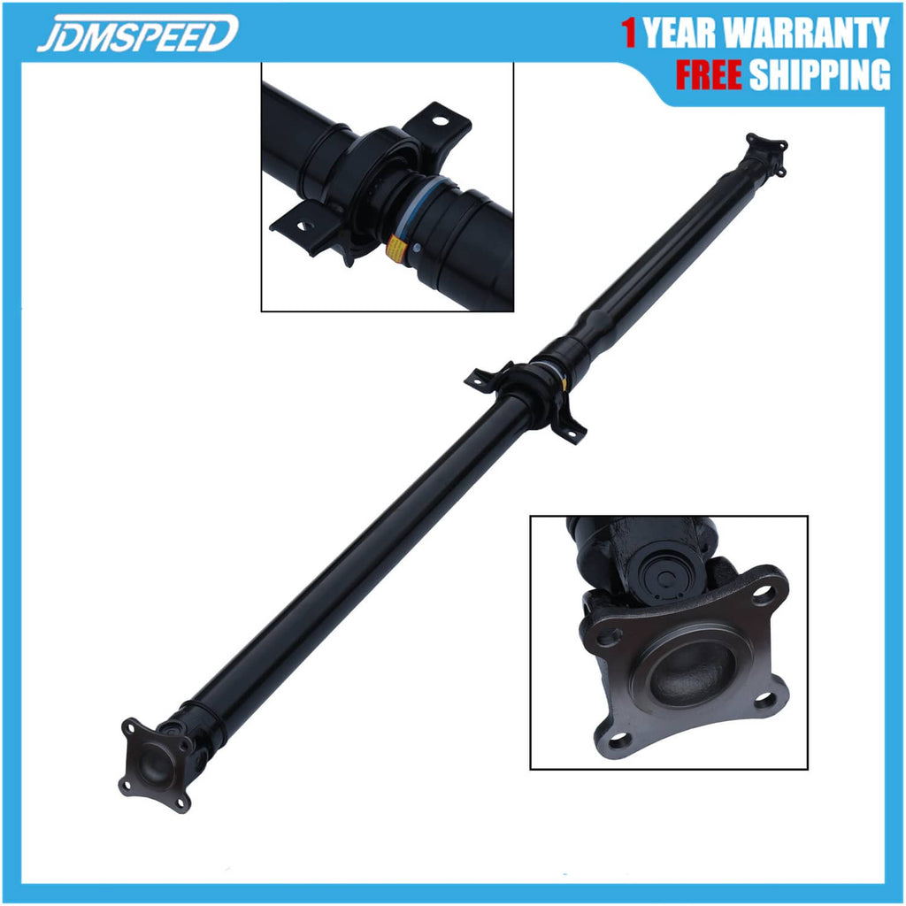Rear driveshaft assembly with U-joint yoke and black shaft, flange mount bracket