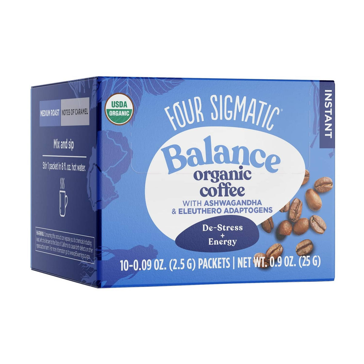 Four Sigmatic Balance organic instant coffee box, USDA organic, 10 packets