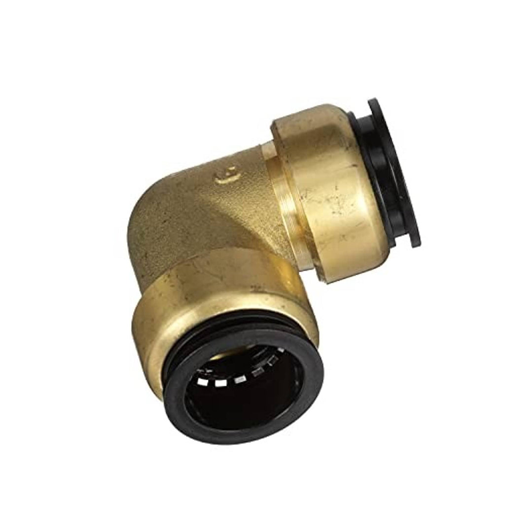 Brass elbow fitting with black rubber seal on outlet end, 1 in CTS