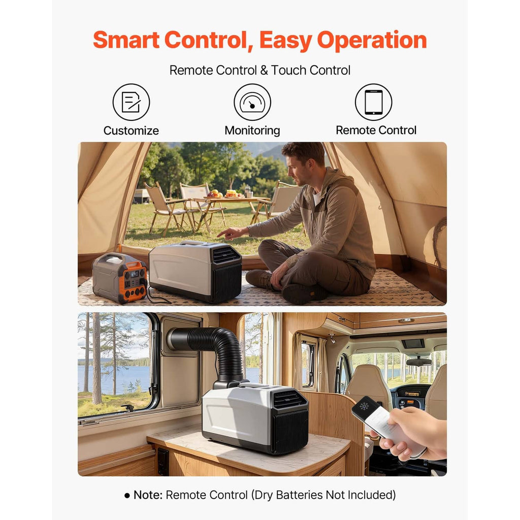 Portable camping air conditioner unit with top air intake and front vent