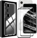2-pack protective phone cases with screen protectors; black and white clear covers