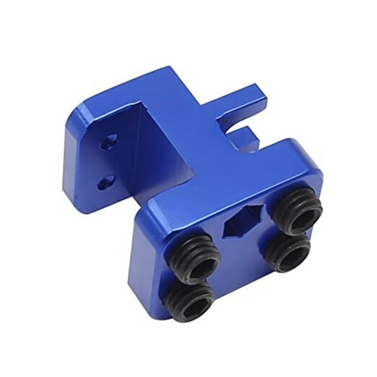 Blue metal motorcycle chain link press tool with black threaded rollers and side arm