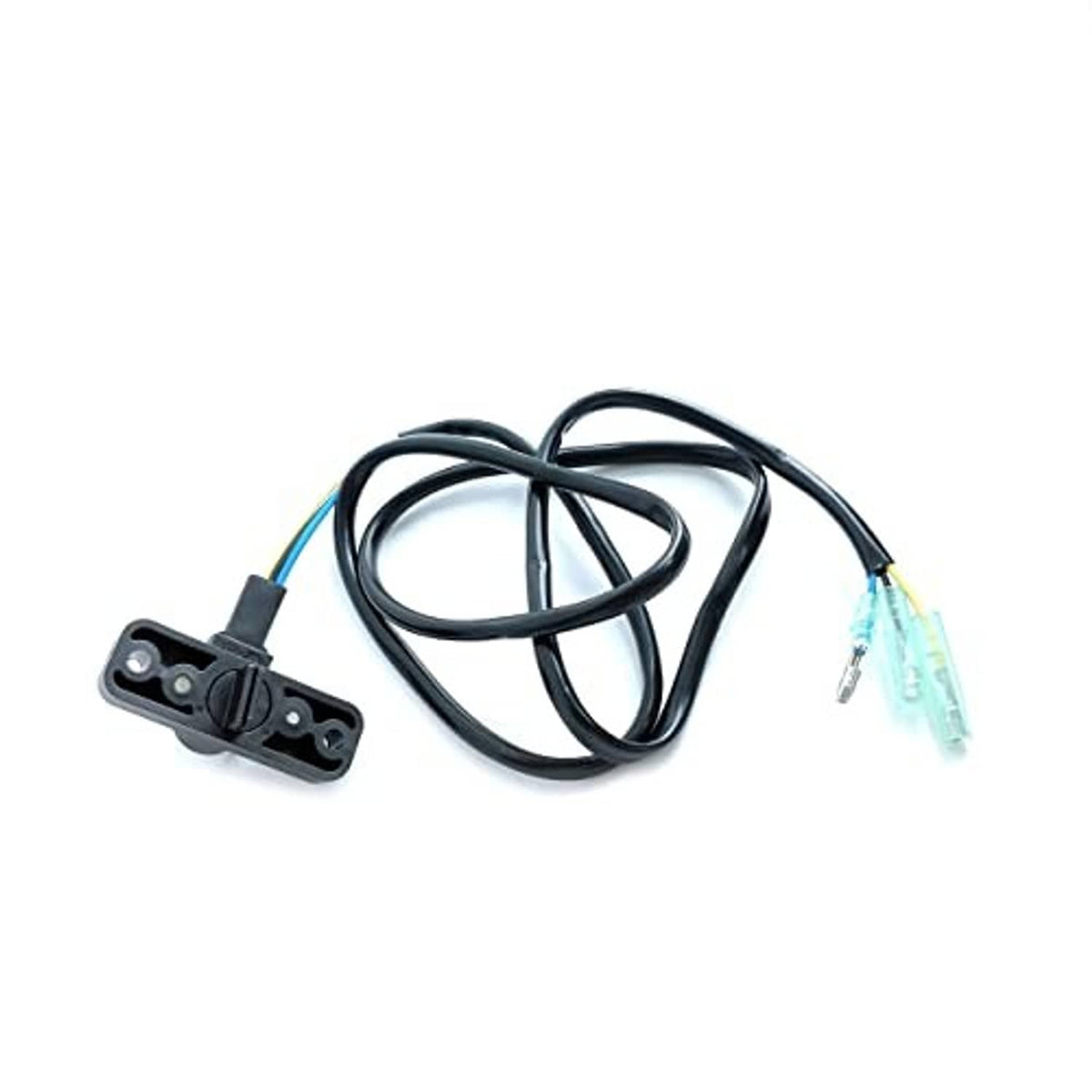 Marine trim sender harness with gray mounting bracket and clear terminal wire leads