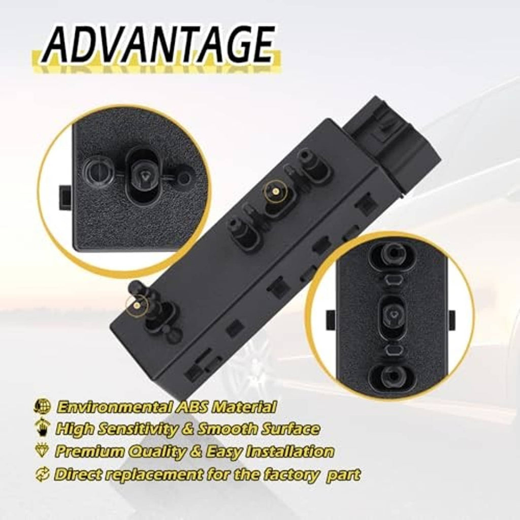 Black ABS power seat switch module with side connector and visible button posts