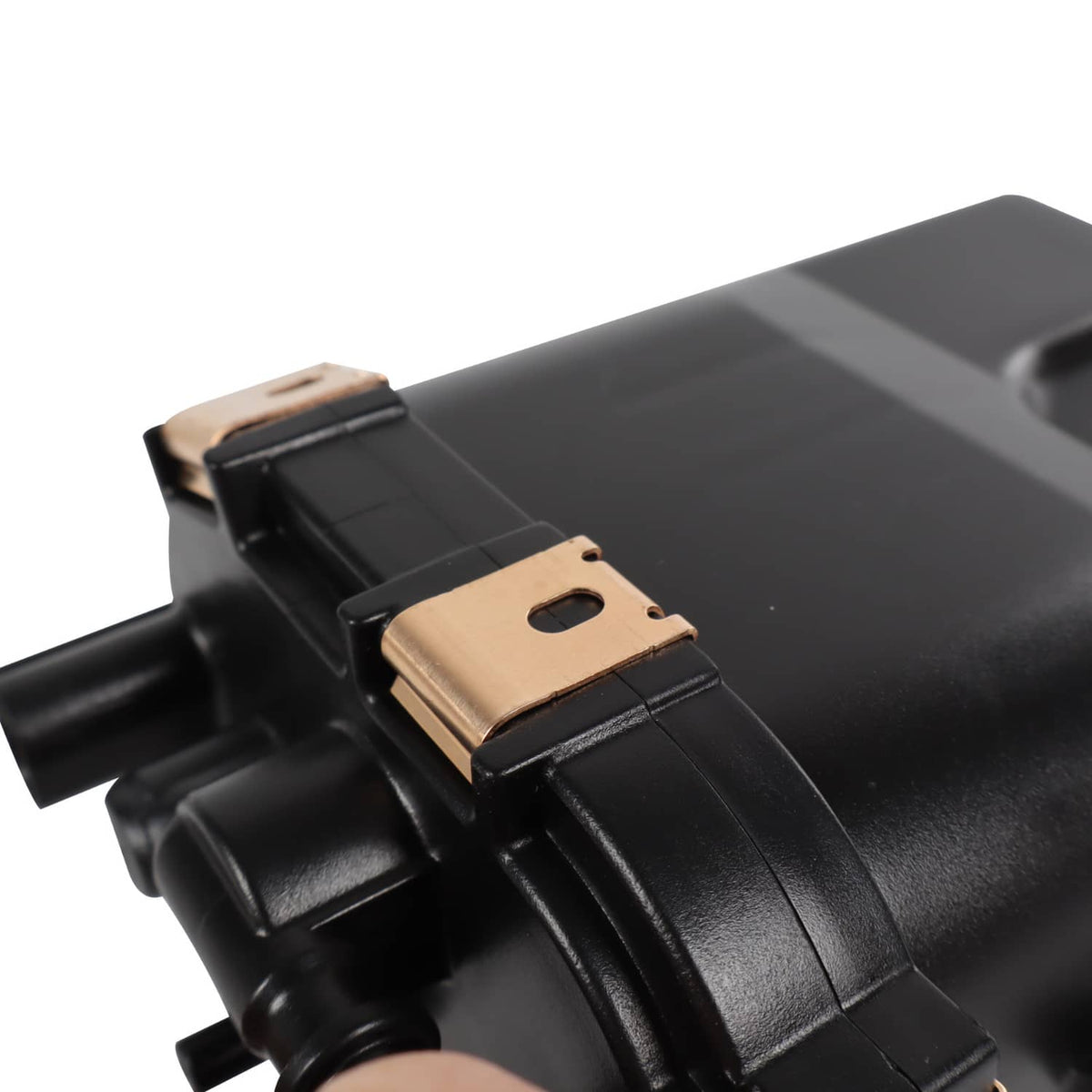 Fuel pump module kit angled view with black body and copper terminal insert