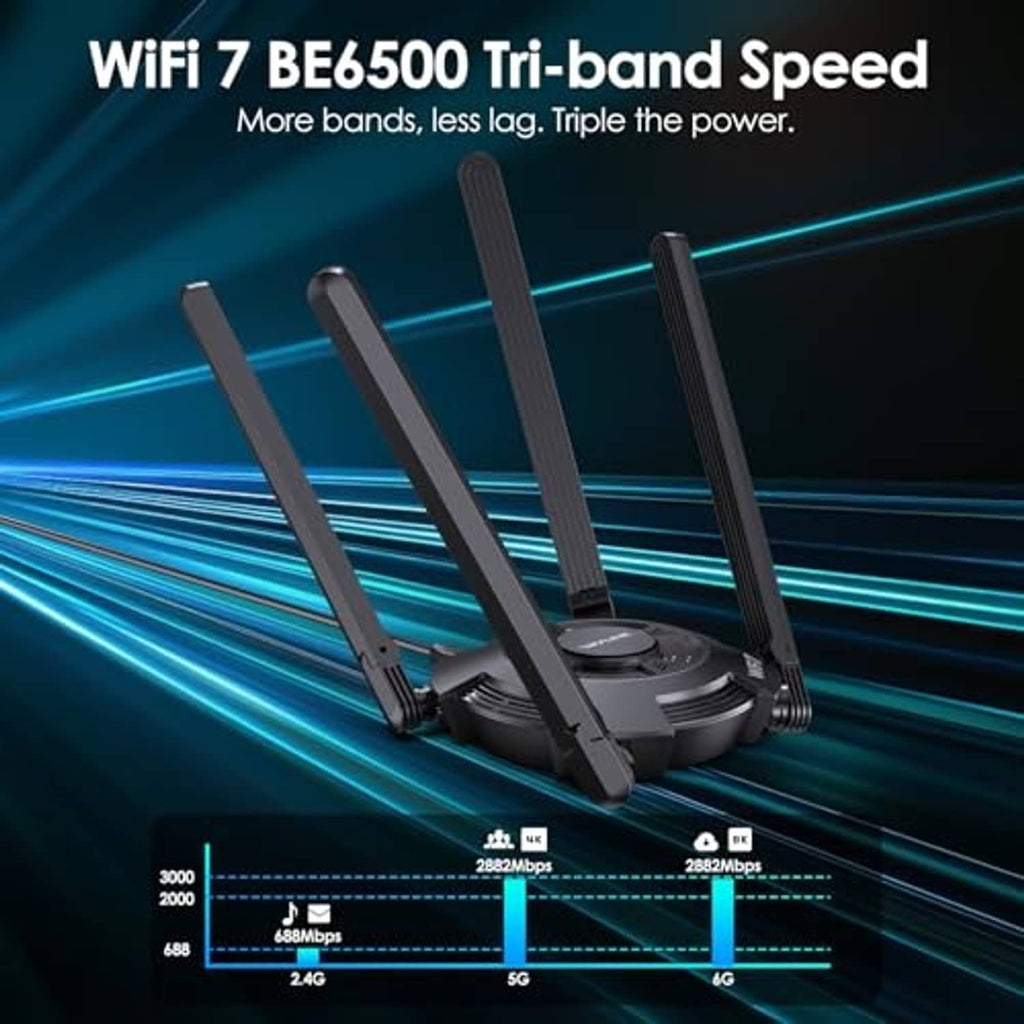 USB WiFi adapter with three tall antennas and round top power/status button